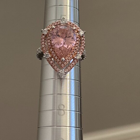 Tear Drop Morganite & CZ 925 Silver Ring